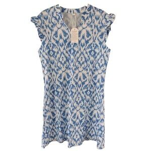 NWT Made With Love Shift Dress Blue White Small Ikat All Over Print Lightweight